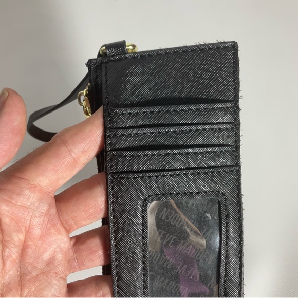 Steve Madden Black Zippered Four Card Wristlet w/Gold Hardware & Faux Gold Logo - Picture 8 of 16